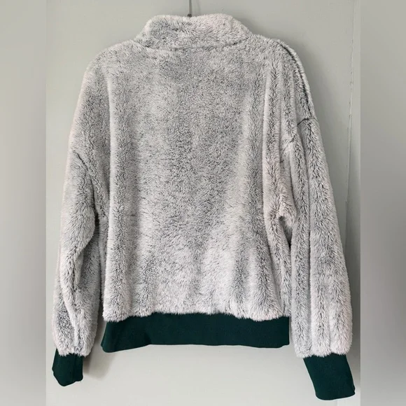 Senita Athletics Sherpa Bomber Full Zip-Up Fuzzy Fleece Jacket Gray Green XL - Picture 6 of 6
